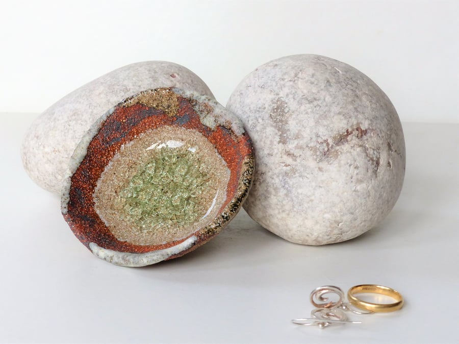  7cm Green Watery Glass Pool -   small  petite bowl. Ceramic Pottery UK