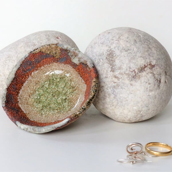  7cm Green Watery Glass Pool -   small  petite bowl. Ceramic Pottery UK