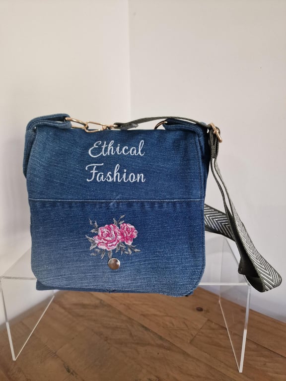 Handmade Upcycled Ethical Fashion Denim Crossbody Bag