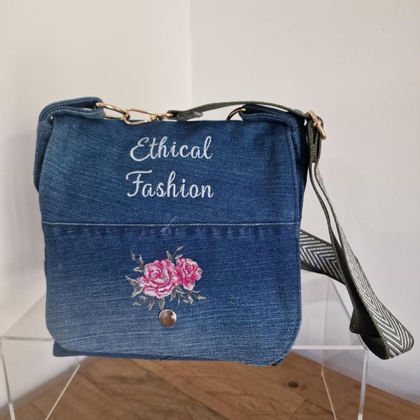Handmade Upcycled Ethical Fashion Denim Crossbody Bag