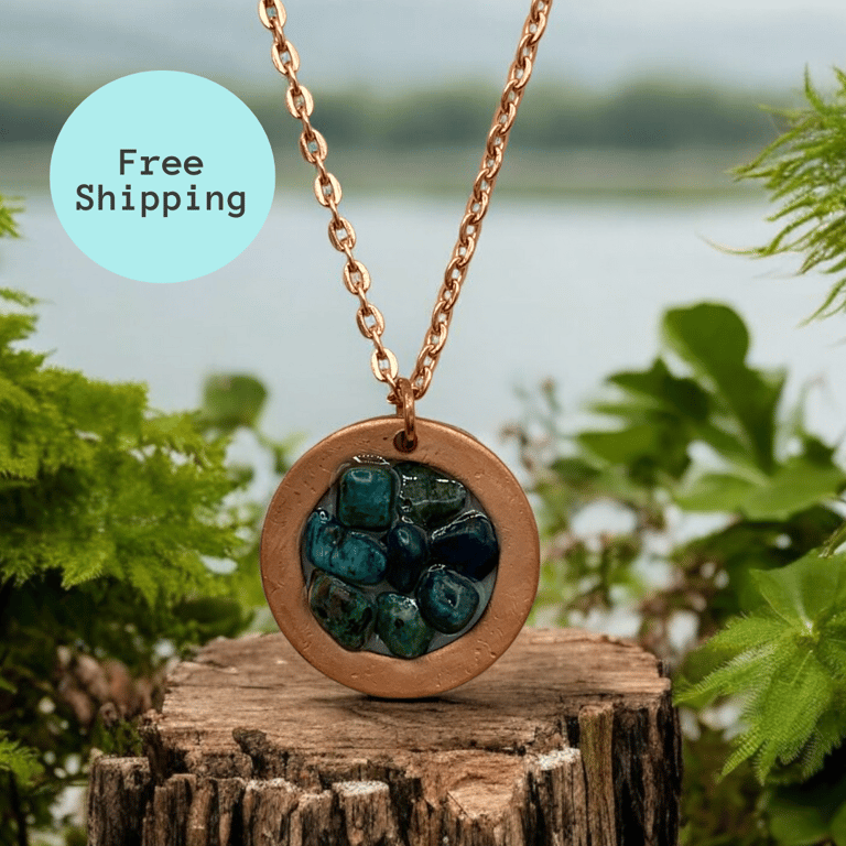 Calming Chrysocolla & Copper Pendant for Sagittarius - Wellness Gem Jewellery