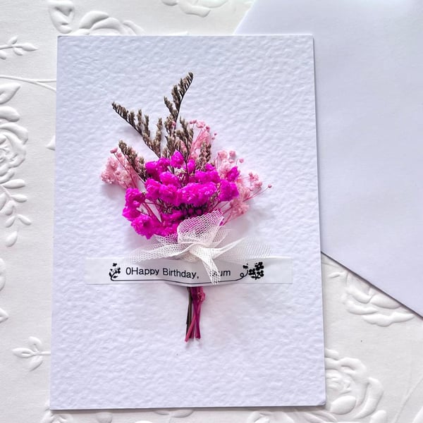 Personalized Dried Flower Birthday Card: Handmade 3D Design C024