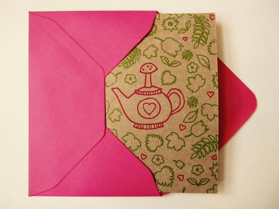 Botanical teapot - mini greetings card