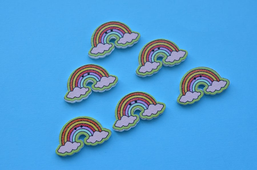 Wooden Rainbow Buttons Green Outline 6pk 30x17mm Weather (R3)