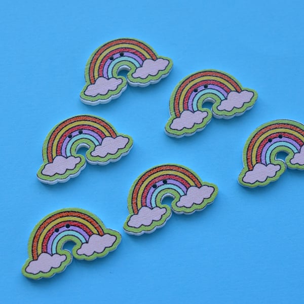 Wooden Rainbow Buttons Green Outline 6pk 30x17mm Weather (R3)