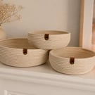 Handmade Cotton Rope Bowl Set-3 Nesting Storage Baskets 