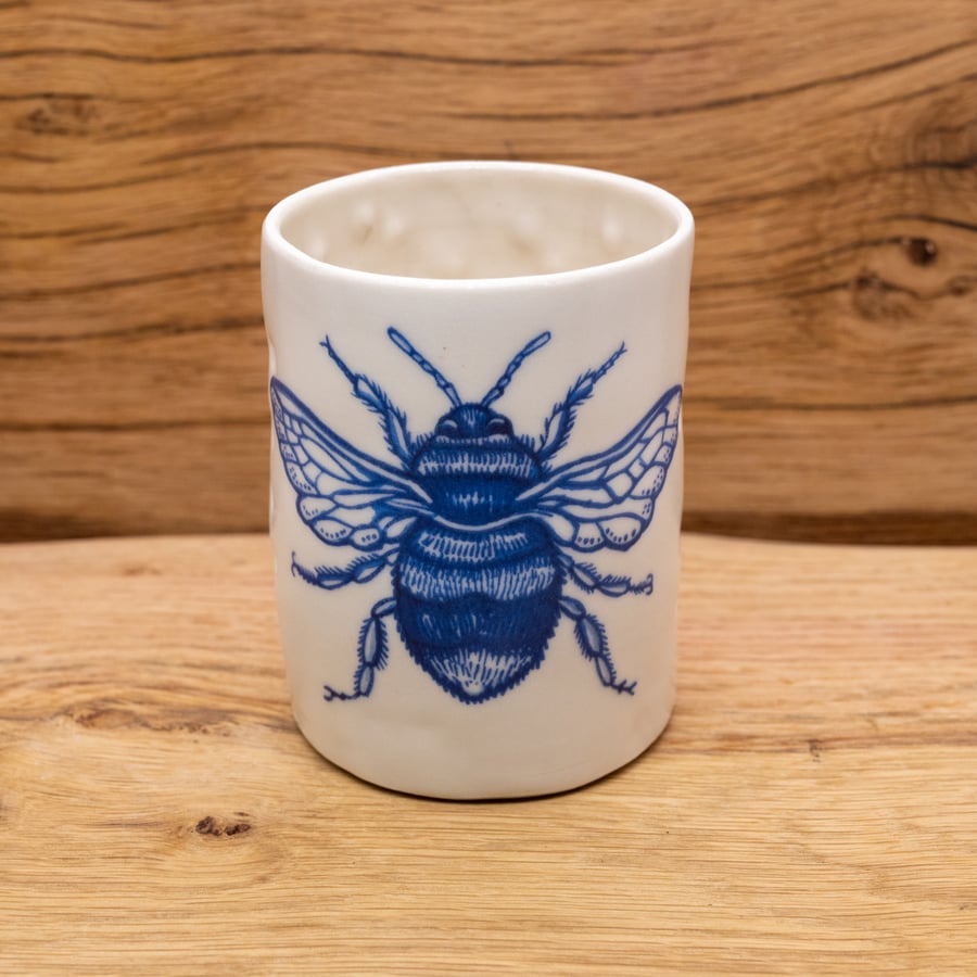 Handmade Porcelain Votive - with Bee illustration