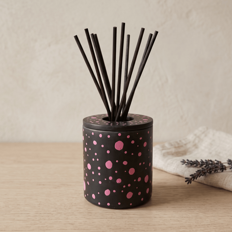 Black and Pink Hand Painted Spotted Reed Diffuser Holder For Home Fragrance
