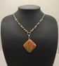 Unakite Pendant Gemstone Beaded Necklace, Square Shaped Stone - Image 1