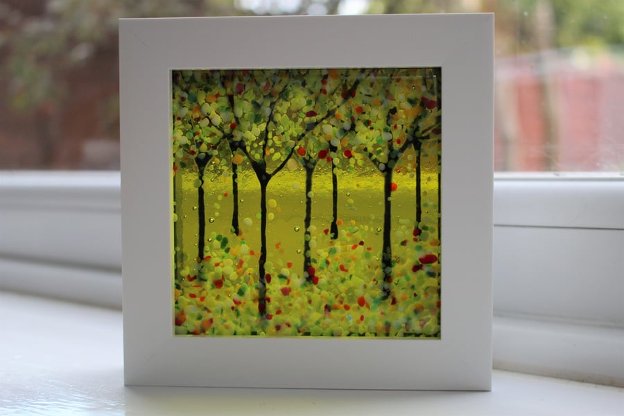 Amazing Fused Glass Woodland Picture 'Green Glow'