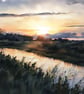Print of Original Water Colour A4 Sunset on The Fens Norfolk - Image 1