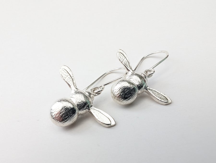 Handmade Silver Bee Earrings - Sterling Silver Bee Drops 