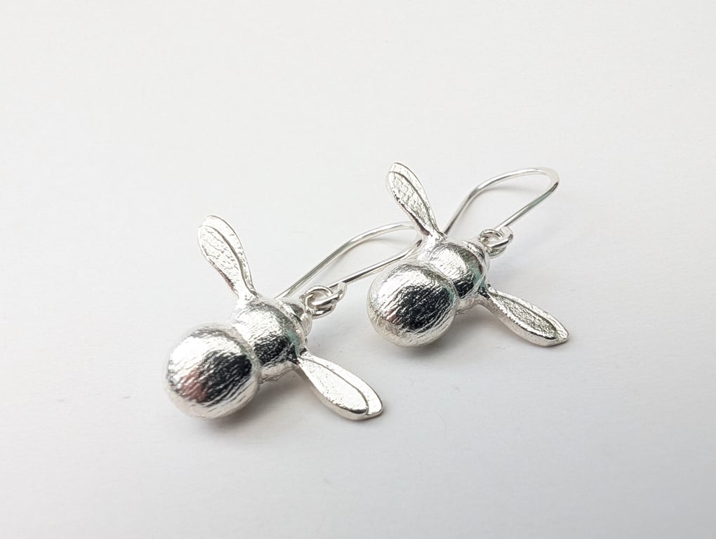 Handmade Silver Bee Earrings - Sterling Silver Bee Drops 