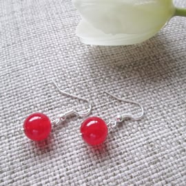 Quartzite Earrings, Red, semi-precious beads