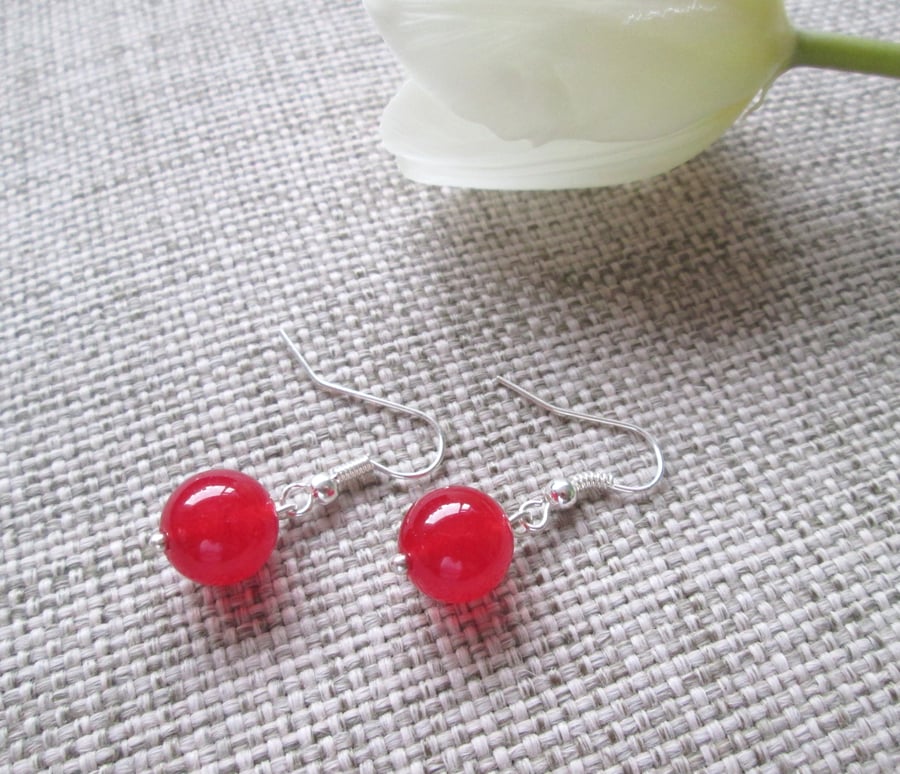 Quartzite Earrings, Red, semi-precious beads