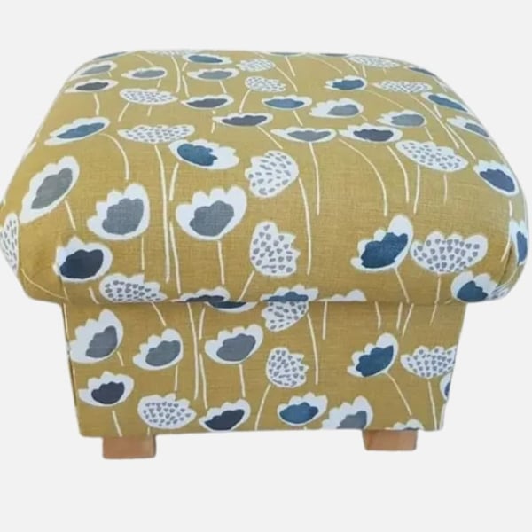Storage Footstool Prestigious Clara Scandi Saffron Fabric Pouffe Ochre Mustard