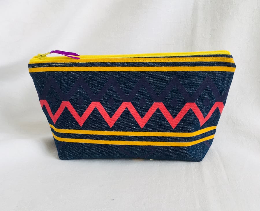 Aztec Make-up Bag, Denim Cosmetic Bag, Funky Pencil Case, Gift Ideas.