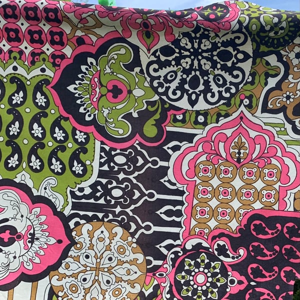Groovy Retro  Moroccan style 70s 60s Pink Lime Green Black Vintage Fabric