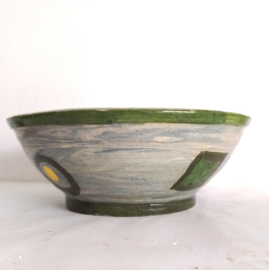 Pottery multicoloured Agateware food serving bowl, Decorative fruit bowl