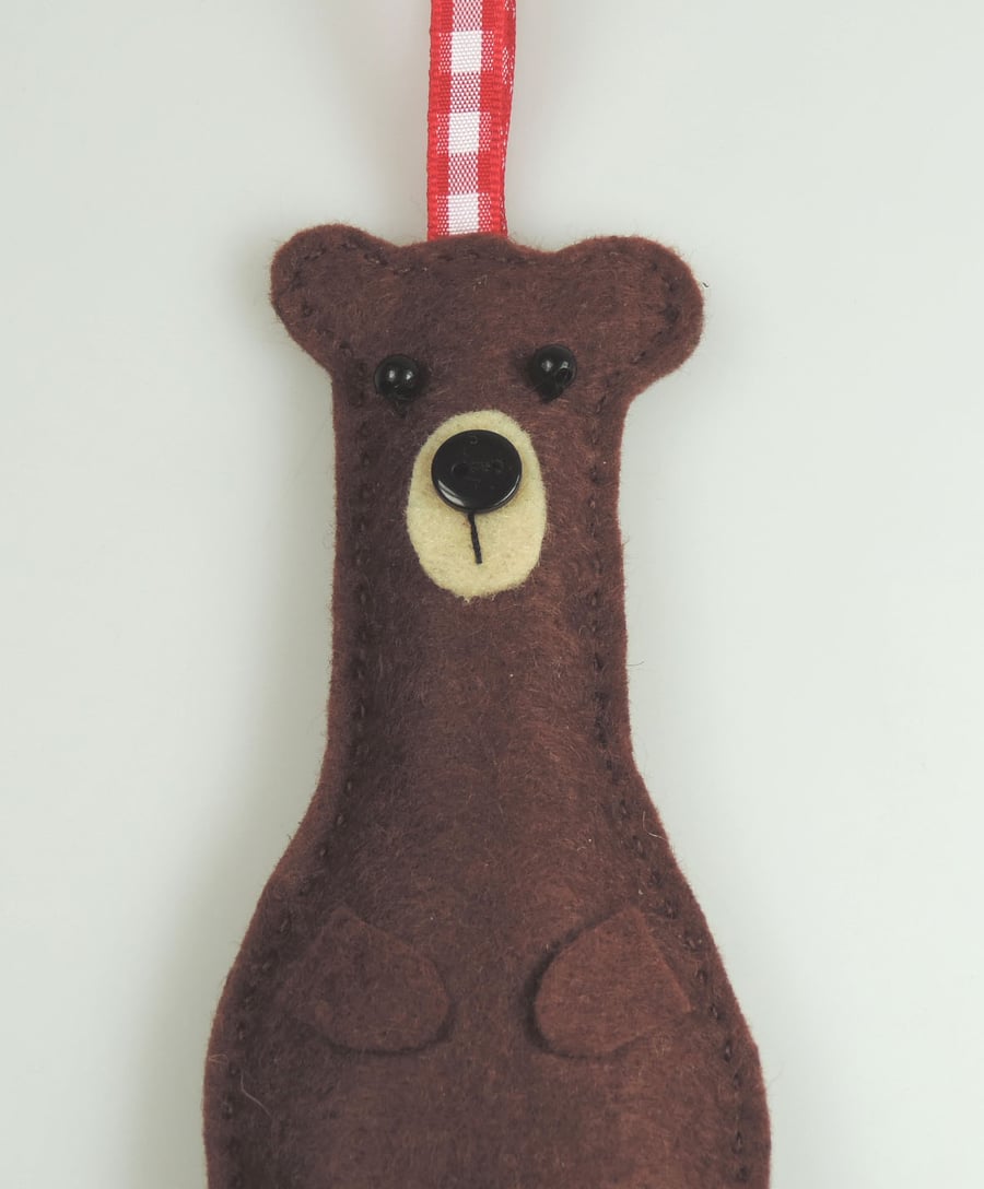 Brown Bear Felt Hanging Decoration, Twig Tree, Felt Handmade Grizzly Bear