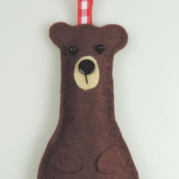 Brown Bear Felt Hanging Decoration, Twig Tree, Felt Handmade Grizzly Bear