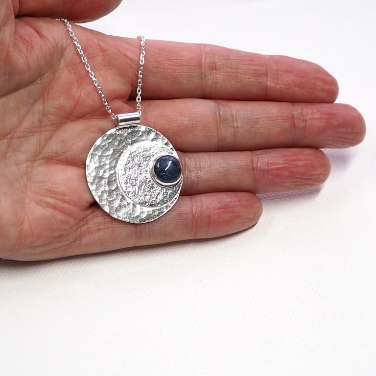Pendant necklace, silver pendant, blue moon,  Crescent moon, full moon pendant
