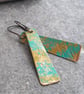 Short copper verdigris earrings, Green copper, Rustic jewellery, 7th anniversary - Image 2