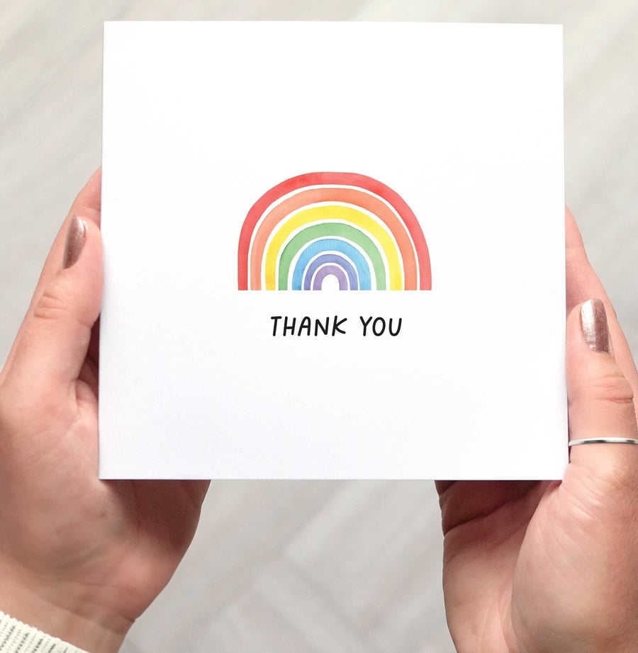 Minimalist Rainbow Thank You Card, watercolour rainbow, calligraphy thank you