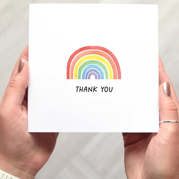 Minimalist Rainbow Thank You Card, watercolour rainbow, calligraphy thank you