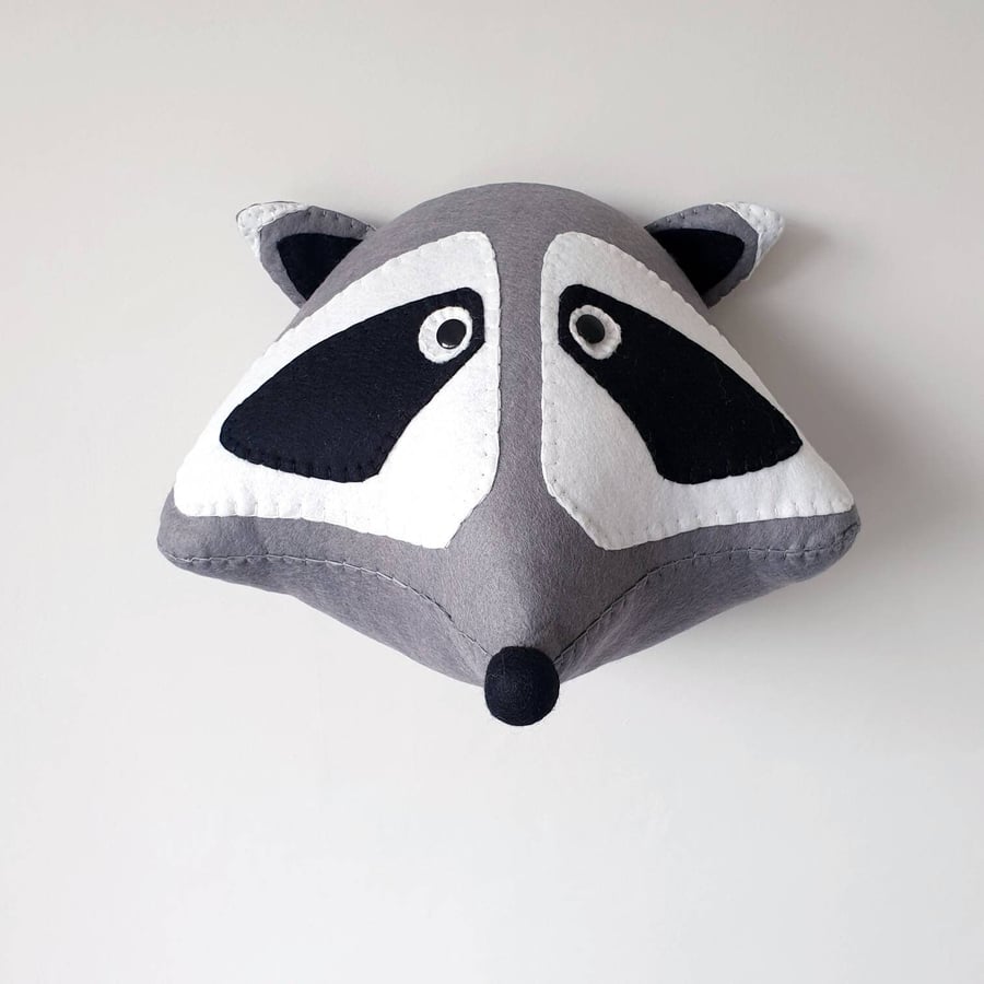 RACCOON - Felt Faux Taxidermy - Wall Mounted Animal Head