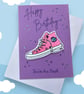 Bright sparkly birthday card with a converse shoe cloth patch. Teenager  - Image 4