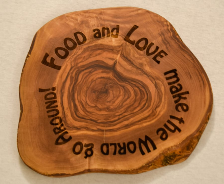 Round Olive Wood Kitchen Board - Personalised and Engraved to Order