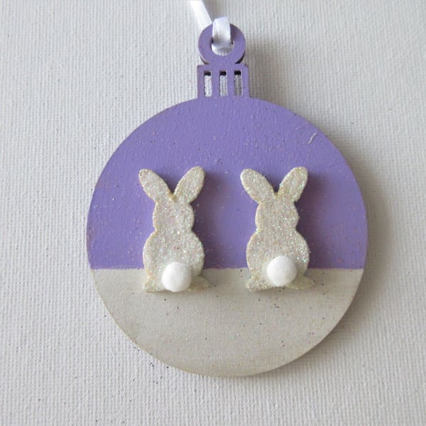 Hanging Decoration Christmas Tree Bauble Bunny Rabbit Lilac Snow Scene