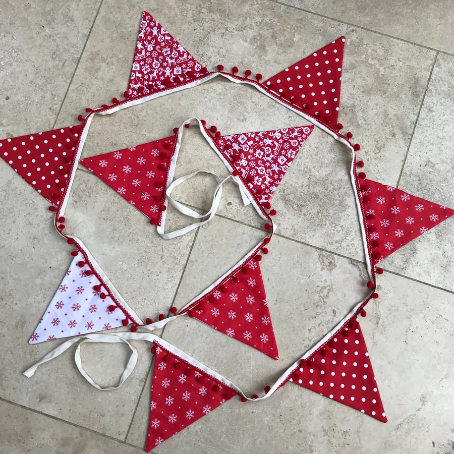 Christmas bunting with bobble trim