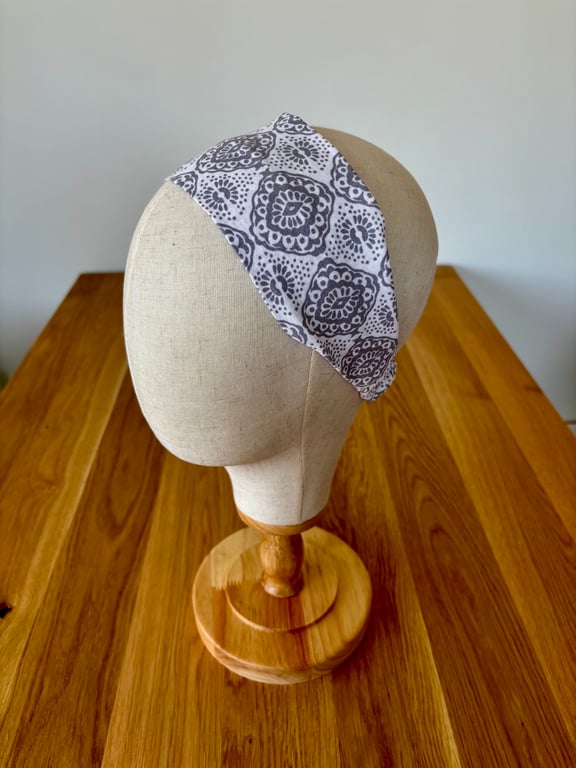 Cotton wide flat headband, grey and white cotton headband, yoga headband