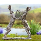Dancing Hares Medium Bronze Resin Garden Sculpture