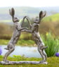 Dancing Hares Medium Bronze Resin Garden Sculpture