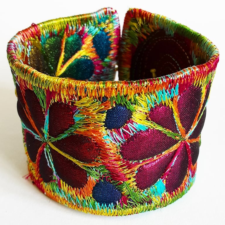 Cuff - Fabric Bracelet with Free Machine Embroidery 