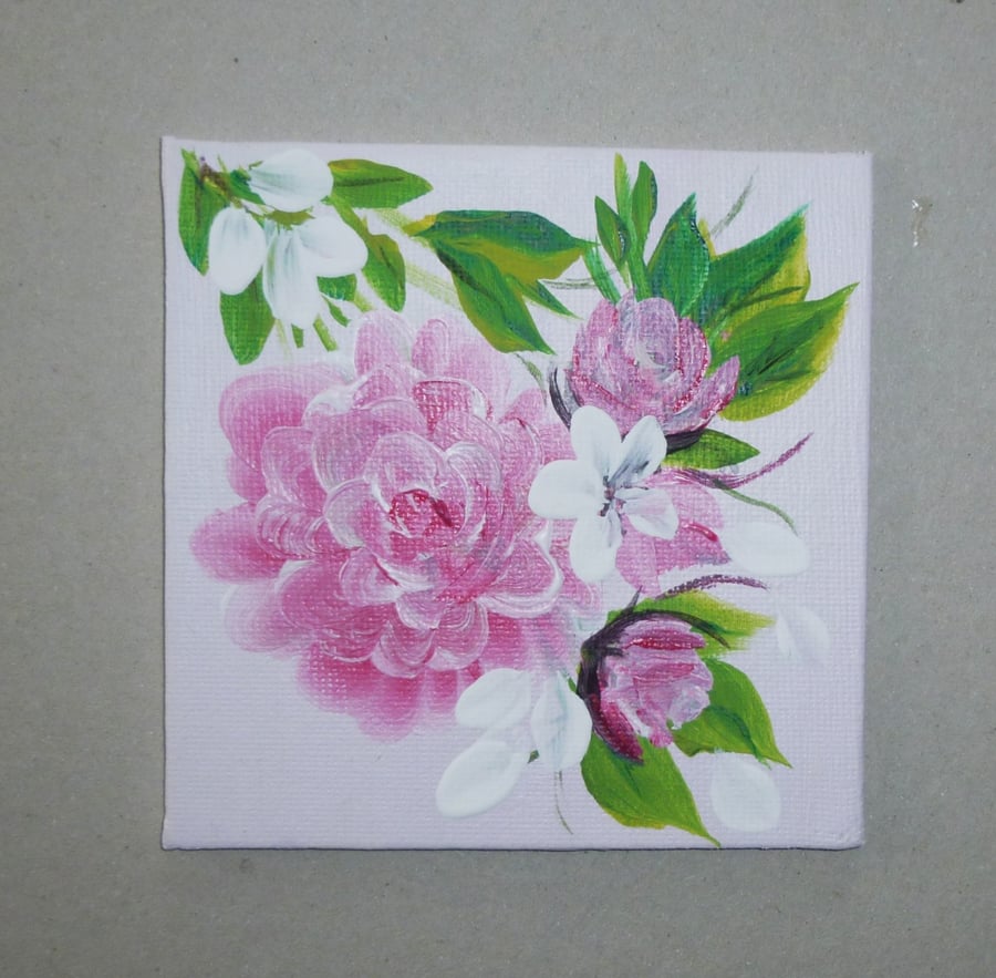 acrylic canvas board floral mini painting ( ref FA 28 C2 )