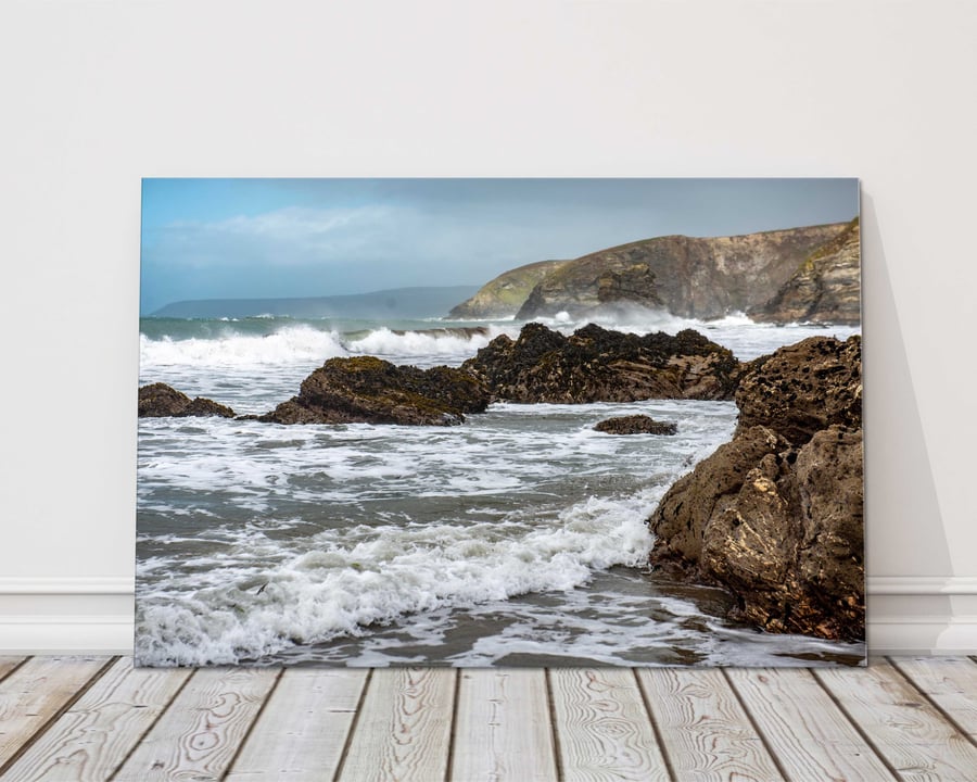 Portreath Beach, Cornwall. Canvas picture print. 14"x10" (18mm depth)