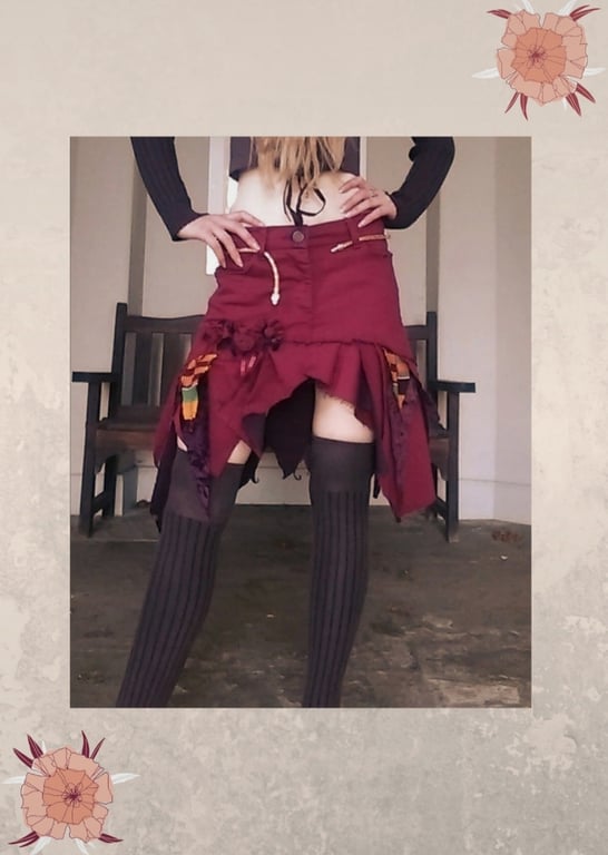 Size 8 red berry fairy, festival fantasy upcycled skirt