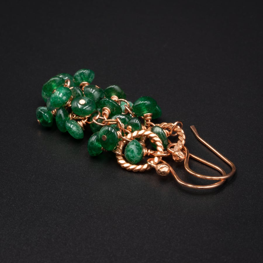 Green Aventurine and copper long drop earrings,  Gemini, Virgo jewellery