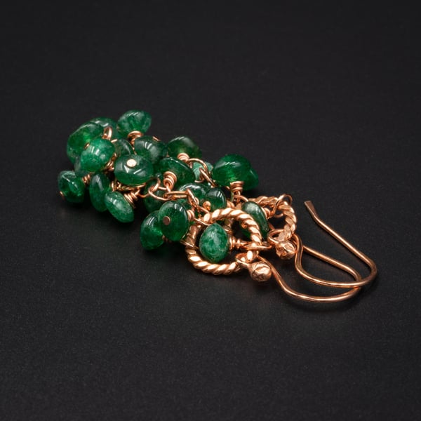 Green Aventurine and copper long drop earrings,  Gemini, Virgo jewellery