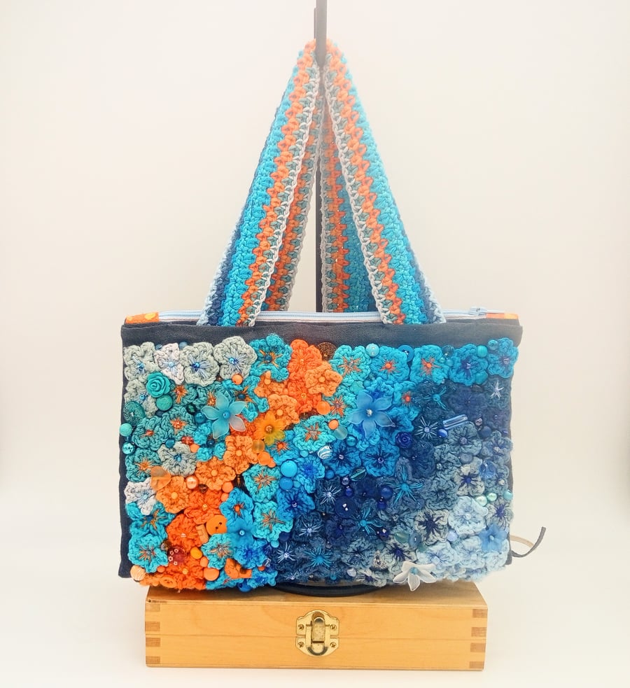 Blue and orange book bag