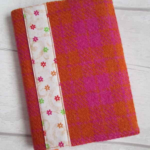 A6 'Harris Tweed®' Reusable Notebook Cover - Pink & Orange Check