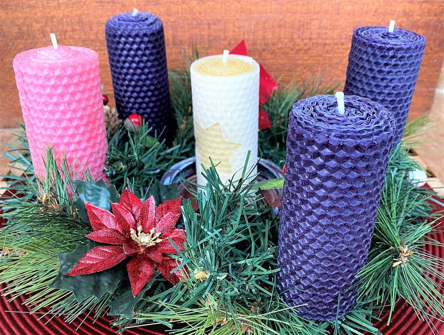 Christmas Advent Rolled Pillar Candle Set of 5 Folksy