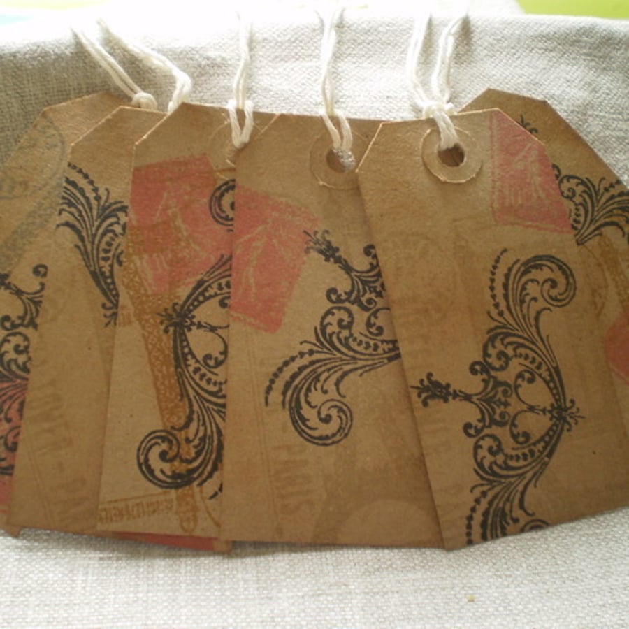 6 Hand Stamped Paris Gift Tags 