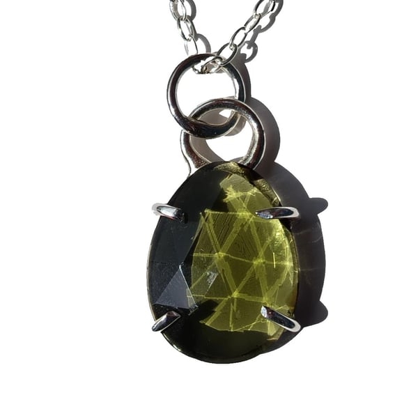 Moldavite Necklace Sterling Silver Jewellery Gift Rose Cut Claw Set Tektite