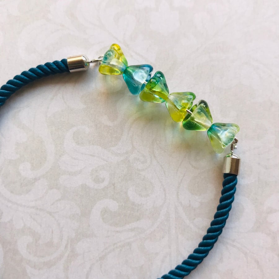 Blue Cord Bracelet With Flower Bar