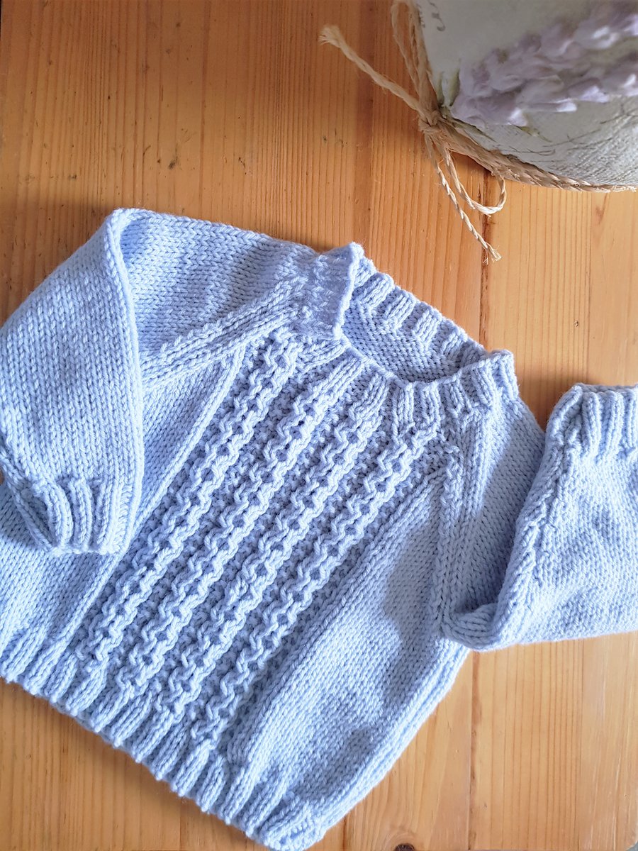 Hand Knitted Baby Blue Jumper size 3-12 months